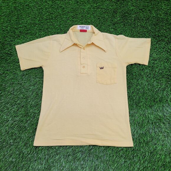 Vintage 80s MOD Crown Polo Shirt Small 17x25 Yellow - Picture 1 of 11